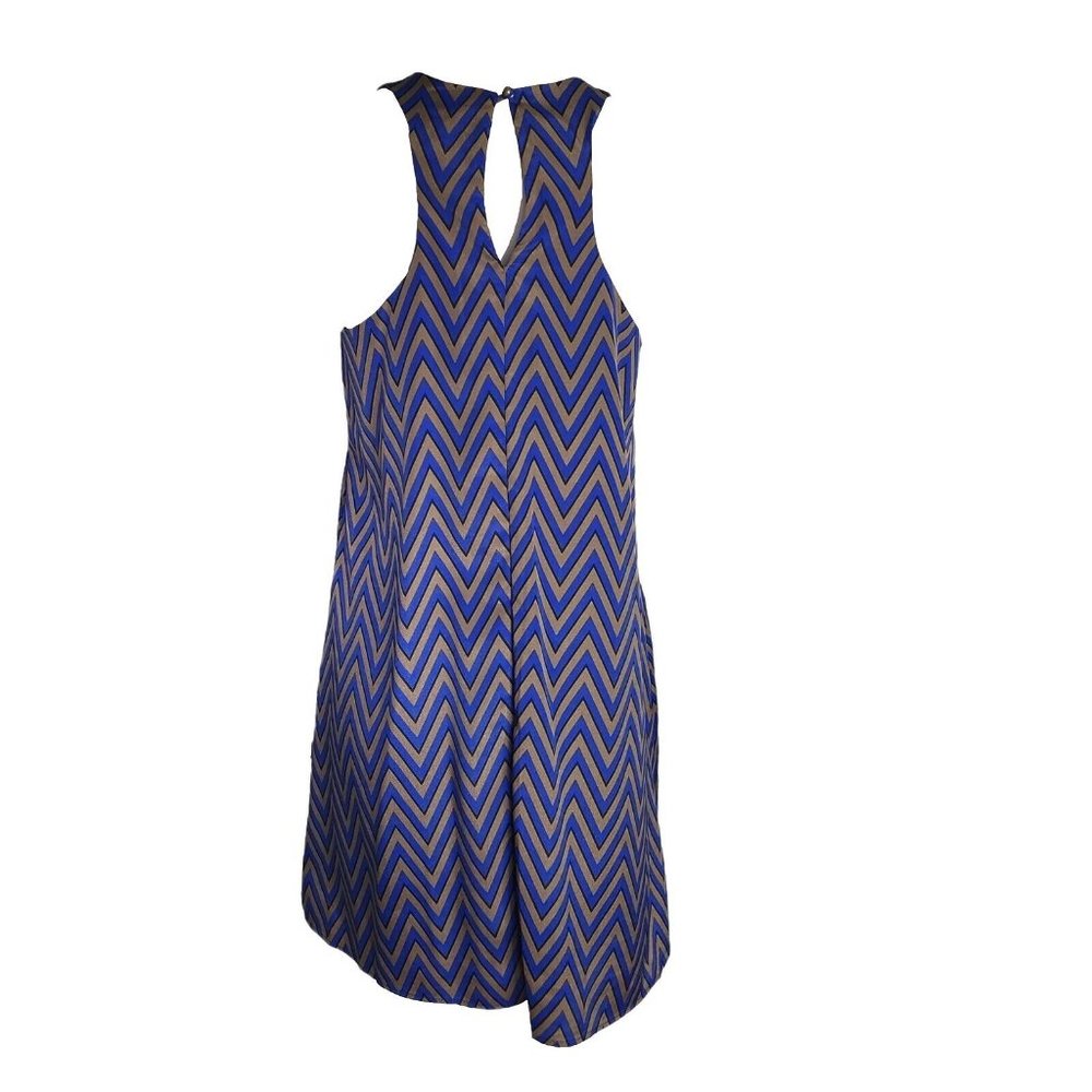 NWT FRANCESCAS DINA BE Blue Brown Chevron Pattern Dress Womens Size M Medium‎ - Picture 2 of 8